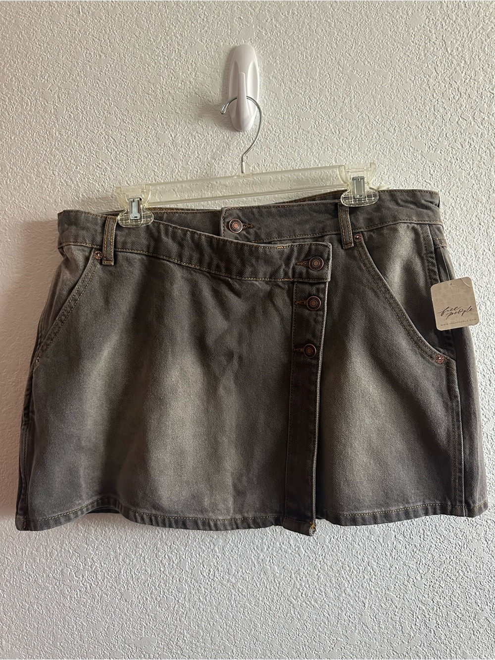 Free People Washed Gray Button-Front Mini Skirt
